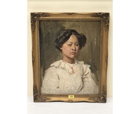 20TH CENTURY SCHOOL Portrait of a Japanese lady. Oil on canvas 20' x 16'