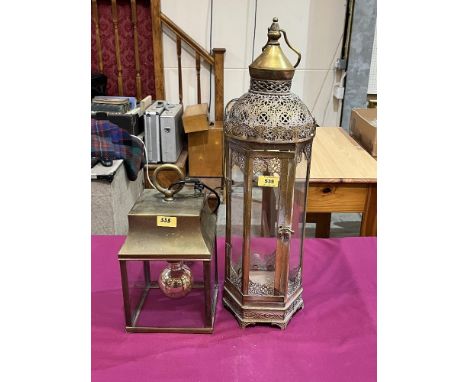 A Moroccan style lantern, 24' high and a brass hall lamp