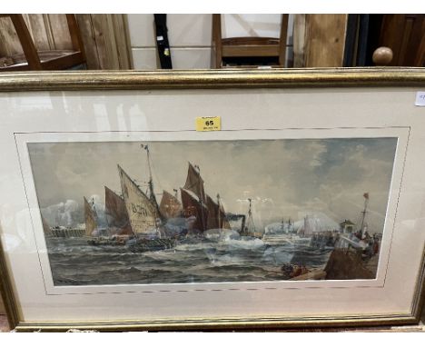 A framed lithograph, harbour scene after Thomas Bush Hardy. 10½' x 23'