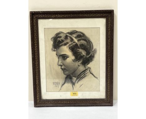 IGNATIO AGUDO CLARA. SPANISH 1880-1966 Portrait of a young lady. Signed and dated 1957. Conte crayon 12½' x 10½'