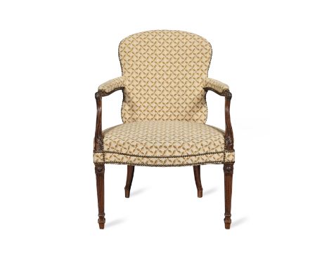 A 19th century mahogany open armchairin the George III styleWith a cartouche shaped back, the scrolled channelled and scroll 