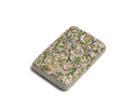 A Russian silver-gilt and cloisonné enamel cigarette casemakers's mark in Cyrillic 'NS' for Nikolai Strulev, Moscow, 1899-190