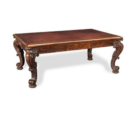 A George IV mahogany partners' library table attributed to GillowsCirca 1830The rectangular top inset with a gilt tooled leat