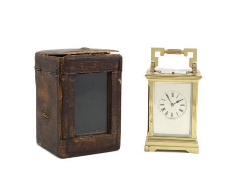 A late 19th century French brass carriage clock with repeatthe movement stamped E Maurice and Cothe Anglaise case with angula