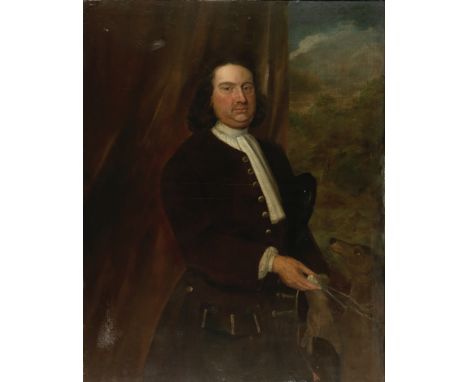 Circle of John Theodore Heins Senior (1697-1756 Norwich)Portrait of a gentleman, three-quarter-length, in a brown jacket stan