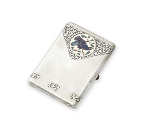 A Fabergé silver-gilt and pictorial enamel cigarette casewith Imperial Warrant,  Moscow 1908-1917rectangular with rounded cor