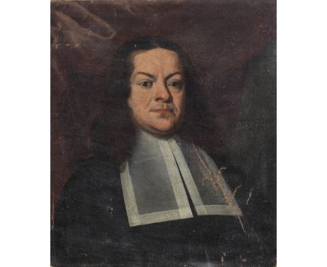 Circle of Giovanni Battista Carboni (Genoa 1592-1677)Portrait of a gentleman in black costume with a white lawn collar  oil o