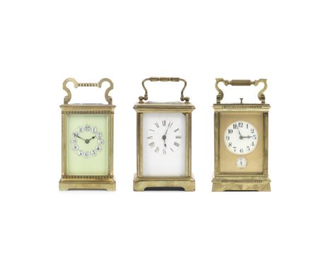 A collection of late 19th/early 20th century French brass carriage clocksthe first with Corniche cast with modified dentil st