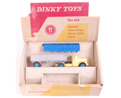 Dinky Toys 424, Commer Convertible articulated truck, primrose yellow cab with silver back, light blue hubs, with blue plasti