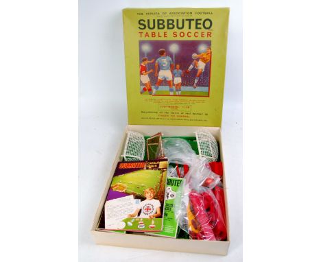 A Subbuteo Continental Club edition table soccer box set, unchecked for completeness, additional Subbuteo components appear t