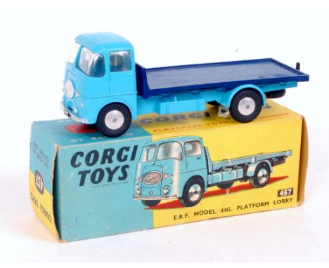 Corgi Toys, 457 ERF 44G platform lorry, light blue cab and chassis with dark blue back, flat spun hubs, in the original blue 