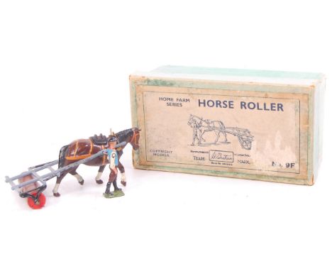 Britains 9F Farm Series horse drawn roller, comprising of horse and light blue roller, with farm figure, play wear and notice