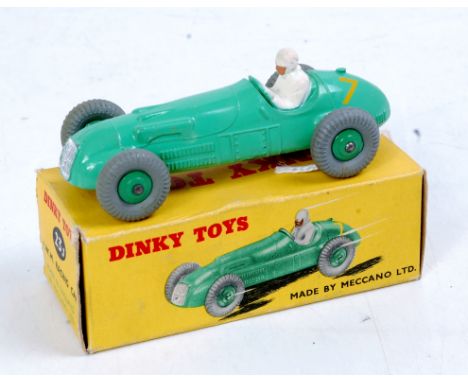 Dinky Toys, 23J, HWM Racing Car, light green body, green hubs, racing numbers 7, in the original all card box (NM-BVG)