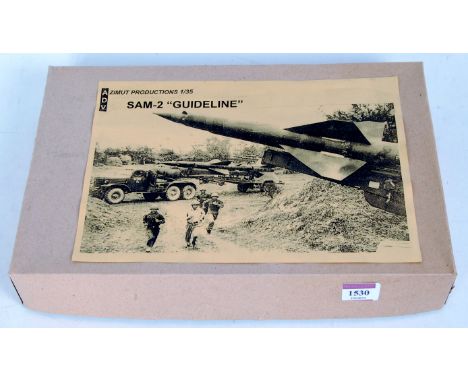 Azimut Productions 1/35th scale resin kit for a Russian SAM 2 Missile System, comprising missile, 6x6 Tractor Unit, and trail