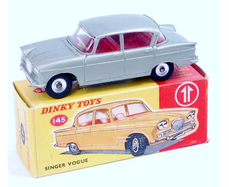 Dinky Toys, 145 Singer Vogue, light metallic green body with red interior, silver detailed grille with spun hubs and black ty