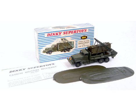 French Dinky Toys, No.884 Brockway Bridgelayer, 6-wheeled Truck in military green, with plastic bridge sections and 2 x infla