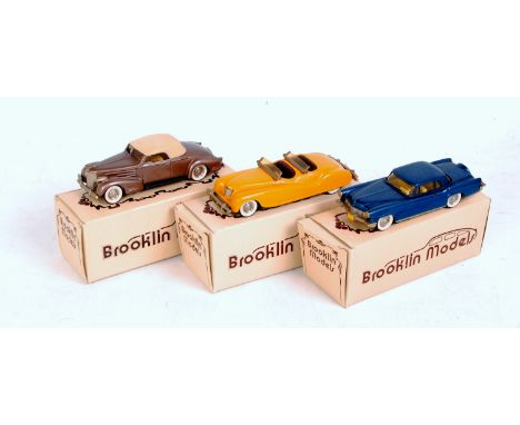 Brooklin Models 1/43rd scale white metal group, 3 boxed examples, to include BRK8 1940 Chrysler Newport, BRK11 1956 Lincoln C