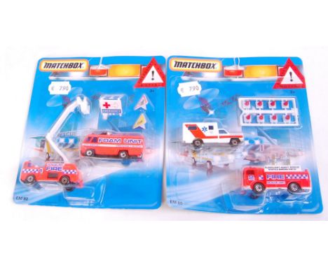 Matchbox 1992 Modern Release Gift Set Group, 2 carded sets, to include 2x EM80 Emergency Not Fall Sets (Both M-BVG)