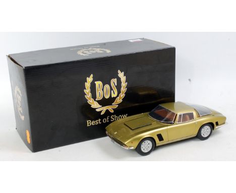 Bos Model, 1/18th scale resin model of a ISO Grifo 7 litre, finished in metallic gold, limited edition 1 of 1000, needs repai