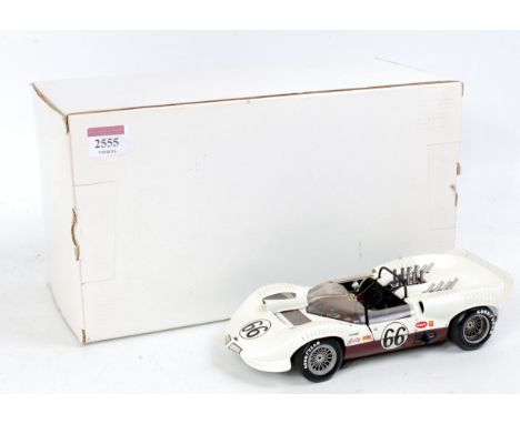 Exoto Racing Legends, 1/18th scale model of a Chaparral 2, cream and maroon body with Racing Number 66, in the original polys