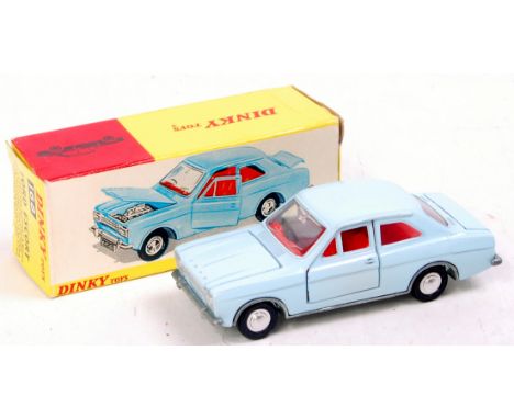Dinky Toys, 168, Ford Escort, light blue body, red interior, spun hubs, in the original all card picture sided box (NMM-BNM)