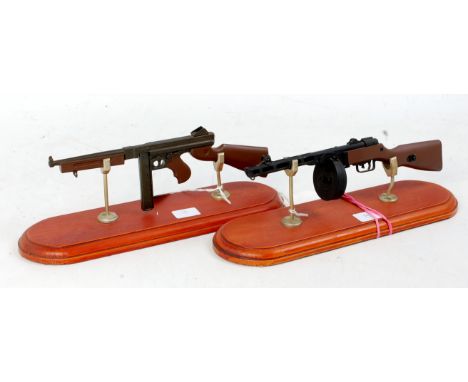 Present Arms Pewter Kit Built Models of Weapons, 2 examples raised on plinths, to include US Army WW2 Thompson "Tommy Gun", a