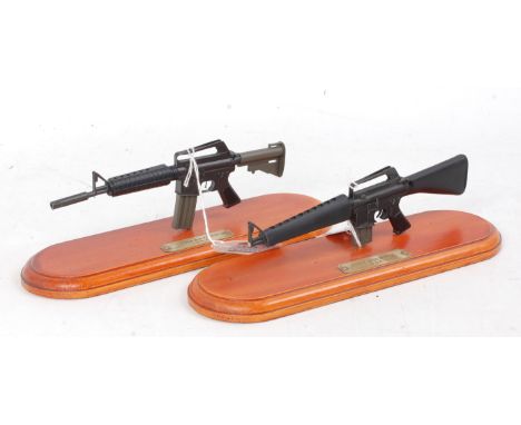 Verlinden Resin Kit Built Weapon Group, 2 example both on display plinths to include Colt M16 US Army, and a Colt AR15 US Arm