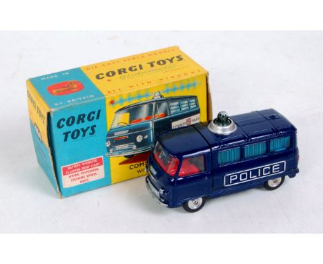 Corgi Toys, 464, Commer Police Van, dark blue body, blue roof light, un-barred windows, white police cast into sides, red int