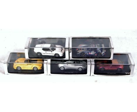 Spark Models 1/43rd scale Resin Group, 5 cased as issued examples, to include S0221 TVR Sagaris 2005, S0787 Marcos LM 500 Con