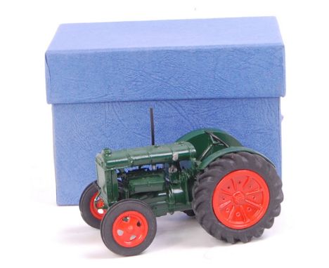 1/32nd scale white metal and resin model of a Fordson N Tractor, finished in green and orange, unknown maker, exhaust require