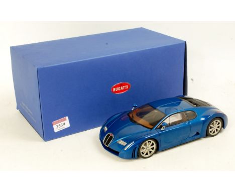 Auto Art 1/18th scale model of a Bugatti EB 18.3 Chiron, finished in metallic blue, in the original polystyrene packed Bugatt