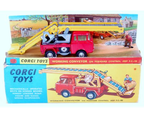 Corgi Toys, 64 forward control Jeep with working conveyor, red body with yellow working conveyor, spun hubs, with farmhand fi