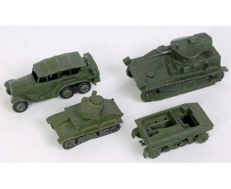 Dinky Toys Loose Military Diecast Group, 4 examples to include No.151A medium tank and chain tracks (VG), No.152A light tank 