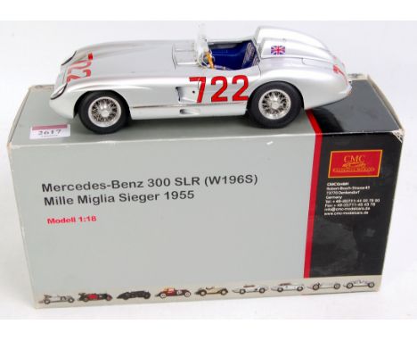 CMC Exclusive Models 1/18th scale model of a Mercedes Benz 300 SLR (W196S) Mille Miglia Sieger, Silver Body with Racing Numbe