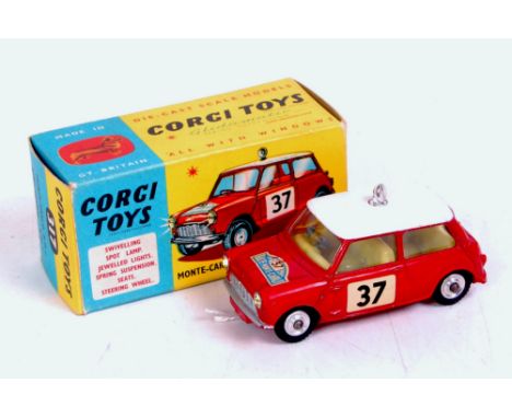 Corgi, 317 Monte Carlo BMC Mini Cooper S, red body, white roof, lemon interior RN37, with roof spotlight, original box with c