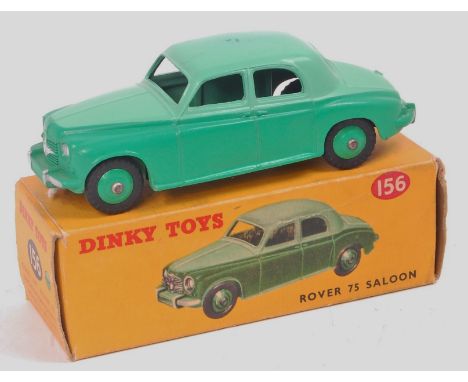 Dinky Toys, 156 Rover 75 saloon, light green upper body with green lower body, green hubs, in the original all card picture s