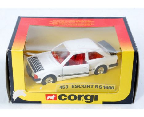 Corgi Toys, 453, Escort RS1600, white and black body, with red interior, in the original window box (M-BM)