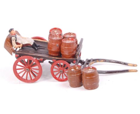 Taylor & Barrett Horse drawn Brewers Dray, Set 177, comprising of Brown, Gold and Red Cart, with Red spoked wheels, driver, 6