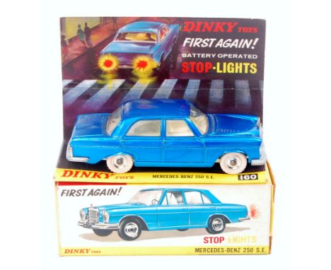 Dinky Toys, 160, Mercedes Benz 250 SE, metallic blue body with cream interior, spun hubs with white tyres, in the original al