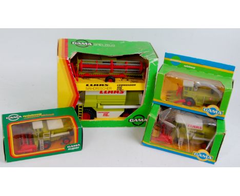 A Gama of Germany Claas combine harvester and farming implement box diecast group to include a Claas Commander 116 combine ha