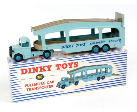 Dinky Toys, 982 Pullmore car transporter, blue cab with blue hubs, light blue back and decks with 'Dinky Toys Delivery Servic