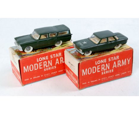 Lone Star Modern Army Series, 2 boxed examples, to include Rambler Station Wagon, and Chevrolet Corvair, silver hubs with whi