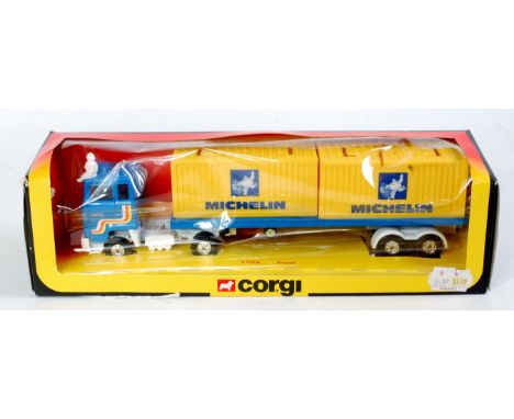 Corgi Toys, 1108, Ford Articulated Truck, blue and white example with matching trailer, Michelin Livery, in the original wind