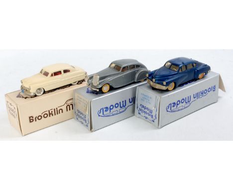 Brooklin Models 1/43rd scale White Metal Group, 3 boxed examples, to include BRK15 1949 Mercury 2 Door Coupe, No.1 1933 Pierc