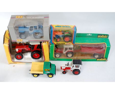 Collection of loose and boxed Farming diecasts to include Solido Renault Tractor and Dump Trailer, Playart Model of a Fast Tr