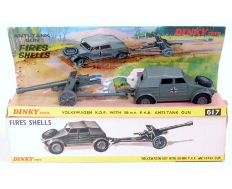 Dinky Toys, 617 VW KDF and 50mm gun, comprising of Volkswagen KDF with German transfers and green plastic wheels, with 50mm P