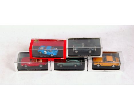 Spark Models 1/43rd scale resin group, 5 cased examples, to include S0583 Aston Martin DB2/4 Coupe Saloon 1953, S0801 Austin 