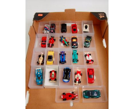 22 assorted loose Scalextric Micro and AFX miniature slot racing cars, mixed examples to include F1 and high speed racing exa