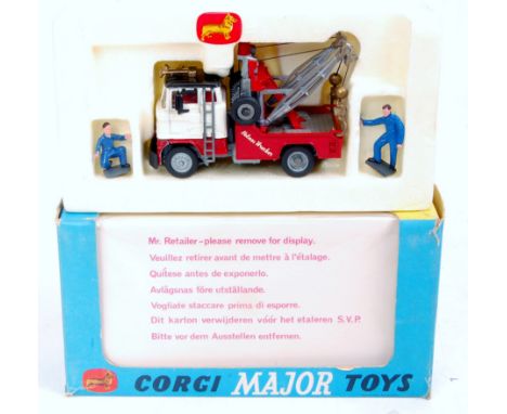 Corgi Toys, 1142 Holmes Wrecker truck, red, white and grey body with grey twin booms, ladder on tilt cab, 2 figures, 2 spare 