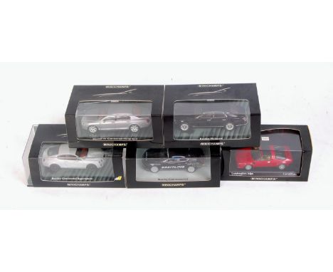 Minichamps 1/43rd scale boxed as issued diecast group, 5 examples, to include Bentley S1 Continental Flying Spur, Bentley Mul